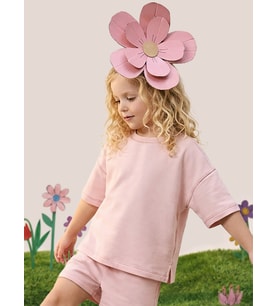Pembe Bisiklet Yaka Oversize T-shirt Kız Çocuk %100 Pamuk
