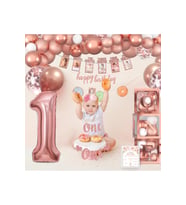 ROSEGOLD ONE KUTULU ROSE BEYAZ ŞEFFAF BALONLU LÜKS DOĞUM GÜNÜ PARTİ SETİ SÜSÜ