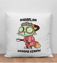 BK Gift Dobarlan Bıragma Kendini Tasarımlı Beyaz Kırlent Yastık, Arkadaşa Hediye, Doğum Günü Hediyesi