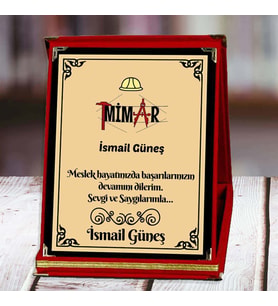 Mimar Baskılı Plaket (1. Tasarım)  Kişiye Özel (Kırmızı)