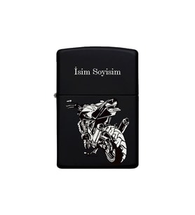 Motor Desenli Kişiye Özel İsimli Benzinli Siyah Metal Çakmak 2