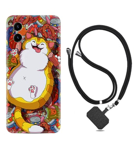 Vivo Y15S Y32 Y33S Y51 Y53S Kılıf Boyun Askılı Silikon Tombul Kedi 1739