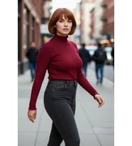 Kadın Fitted Dik Yaka Uzun Kollu Fitilli İnce Akrilik Triko Kazak Günlük Şıklık Sunar Modern Basic
