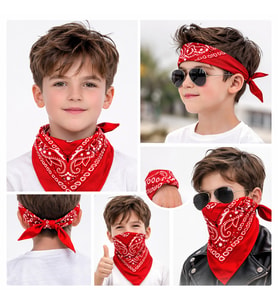 Kırmızı Kovboy Fuları Çocuk Bandana Western Desenli Boyun Fuları