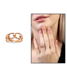 Zincir Tasarım Rose Renk Free Size 925 Ayar Gümüş Kadın Yüzük (Çok Renkli)