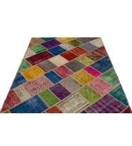 Çok Renkli Patchwork Geometrik Desenli Salon Halısı Yün Pamuk El Dokuma Yatak Odası Modeli