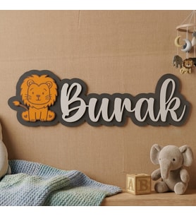 Aslan & Kelebek Temalı Kişiselleştirilebilir MDF İsimlik - Çocuk Odası Duvar Dekorasyonu