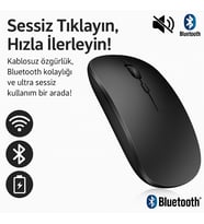 Sessiz Bluetooth Kablosuz Mouse – Şarjlı ve Konforlu Kullanım (Çok Renkli-Sıyah)