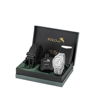 Polo Air Mercek Takvimli Erkek Kol Saati Otomatik Cüzdan Kemer Parfüm Seti Gümüş Renk PL-7079E5