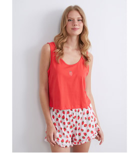 LCW DREAM Pembe Çilek Baskılı Kadın Şortlu Pijama Takımı