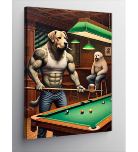 Kanvas Tablo Bilardo Masasında Köpekler