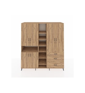 Kronos Dolap 13 Raflı 3 Çekmeceli 6 Kapaklı 220x59x243 Çam-Çam/Çam