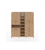 Kronos Dolap 13 Raflı 3 Çekmeceli 6 Kapaklı 220x59x243 Çam-Çam/Çam