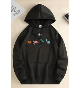 Uzaylı Dinazor Baskılı Oversize Sweatshirt (Siyah)
