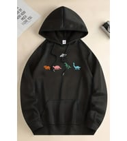 Uzaylı Dinazor Baskılı Oversize Sweatshirt (Siyah)