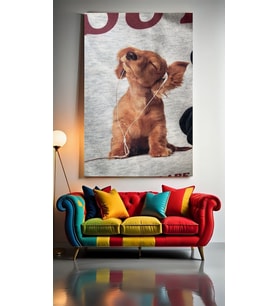 MÜZİK DİNLEYEN YAVRU KÖPEK Ev Duvar Salon Güzellik Salonu Ofis Dükkan Dekarasyon Kanvas Tablo (Çok Renkli)