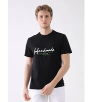 Dufy Siyah Erkek Regular Fit Baskılı Casual O Yaka Tshirt - 94356