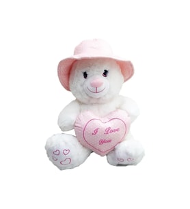 Sevimli Şapkalı Kalpli Peluş Ayıcık 43 CM - Uyku Ve Oyun Arkadaşı Peluş Oyuncak PEMBE (Karışık)