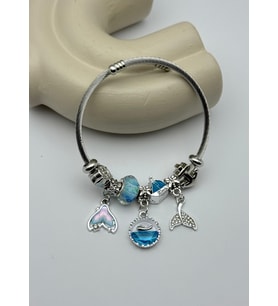 Çelik Silver Taşlı Mavi Balık Charmlı Pandora Bileklik - 26blk67