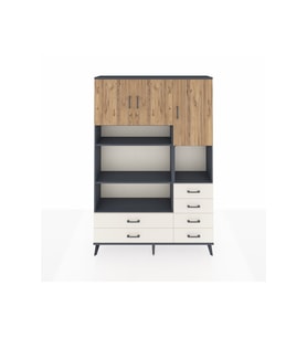 Arges Dolap 9 Raflı 6 Çekmeceli 3 Kapaklı 132x30x195 Antrasit-Çam/Aytaşı