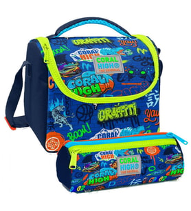 Coral High Saks Grafiti Desenli Erkek Çocuk Isı Yalıtımlı Beslenme Çantası ve Kalemlik Seti