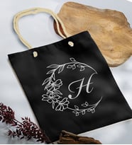 BK Gift Kişiye Özel Harfli Siyah Halat Saplı Kumaş Bez Çanta-4, Baskılı Omuz Çantası, Alışveriş Çantası