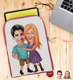 BK Gift Kişiye Özel Sevgililer Karikatürlü Taşınabilir Koruyucu Tablet Kılıfı & Organizer Çanta - Pembe-80