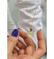 925 Ayar Gümüş Gold Kaplama Doğum Taşlı Kristal Kesim Plaka Başak / Virgo Burç Kolye