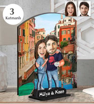 Kişiye Özel 3 Katmanlı  Yılbaşı Sevgili Ahşap Biblo-4