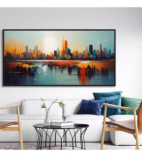 Yağlı Boya Dokulu Tablo Soyut Şehir Manzarası New York Siyah Çerçeveli U09002