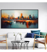Yağlı Boya Dokulu Tablo Soyut Şehir Manzarası New York Siyah Çerçeveli U09002