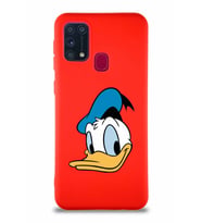 Samsung Galaxy M31 Soft Premier Kapak Donald Duck-B Tasarımlı Silikon Kılıf - Kırmızı (Şeffaf)