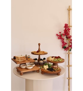 5li 2 Katlı Kek Standı, 25 Cm Pastalık, 25 Cm Risus, 17x25 Risus,25x25 Piramit Ahşap Çeyiz Seti