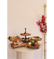 5li 2 Katlı Kek Standı, 25 Cm Pastalık, 25 Cm Risus, 17x25 Risus,25x25 Piramit Ahşap Çeyiz Seti