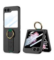Samsung Galaxy Z Flip 6 Kılıf Kamera Korumalı Yüzüklü Flip Ring Kıpta Kapak (Siyah)