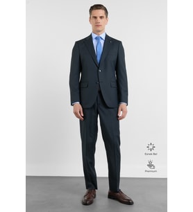 Lacivert Mono Yaka Düz Desen 6 Drop Comfort Fit Esnek Bel Takım Elbise 1001260151