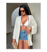 Kadın Yaz Tatil Plaj Örgü Retro Ön Bantlı Bikini Üstü Kimono Ceket
