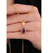 14 K Gold Kaplama 925 Ayar Gümüş Ultra Temiz Faset Kesimli Doğal Ametist Kolye