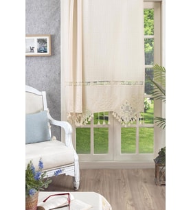 Buldan Keteni Lase İşlemeli El İşi Dantelli Perde (Natural)