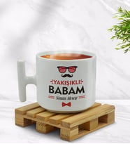 BK Gift Kişiye Özel Yakışıklı Babam Tasarımlı T Kulplu Beyaz Middle Kupa Bardak - Model 3