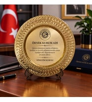 Metal Plaket Tabak Kurumlar İçin Terfi Takdir Tebrik Hediyesi Kalp Desenli Kurumsal Gold/Gümüş Renk 25 CM