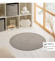 Ocean Home Textile Yıkanabilir Gri Kırçıllı Pamuklu Halı Kilim Ø 80 cm