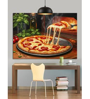 Peynirli Büyük Boy Pizza Dekoratif Kanvas - Mdf Ahşap Tablo