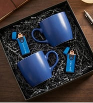 Kişiye Özel 2'li Mavi USB Çakmak & 2'li Mavi Kupa Hediye Seti