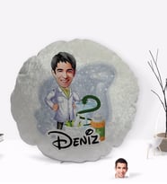 BK Gift Kişiye Özel İsimli Erkek Eczacı Karikatürlü Yuvarlak Dekoratif Kırlent Yastık-2