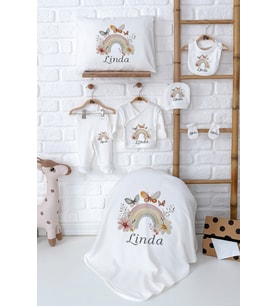 Pia Baby Premium %100 Pamuk Yenidoğan Kız Bebek Hastane Çıkışı Hediyelik Set 5078-02 (Ekru)