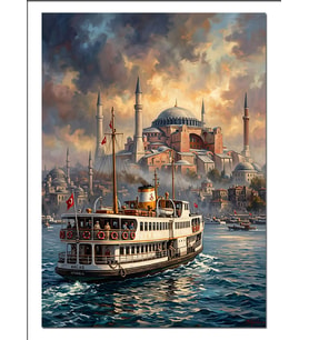 İstanbul Boğazı Vapur Ve Camii Dekoratif Kanvas - Mdf Ahşap Tablo