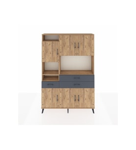 Arges Dolap 9 Raflı 3 Çekmeceli 6 Kapaklı 132x30x195 Çam-Çam/Antrasit