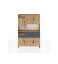 Arges Dolap 9 Raflı 3 Çekmeceli 6 Kapaklı 132x30x195 Çam-Çam/Antrasit