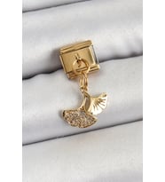 316L Çelik Sallantılı Zirkon Taşlı Balık Kuyruğu Model Gold Renk Nomination Charm TJ-BC1404